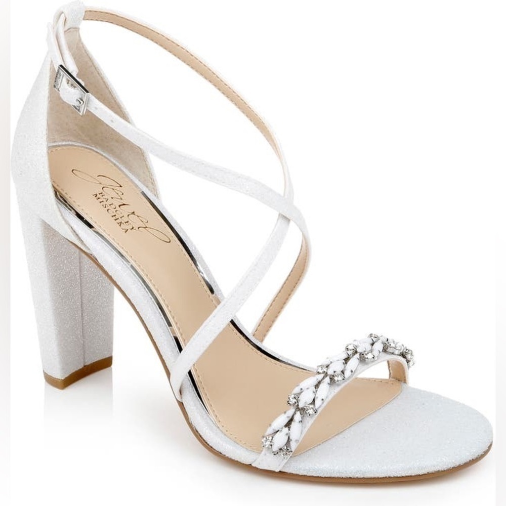 Jewel Badgley Mischka Daphne Strappy Sandal - white glitter - size 6.5